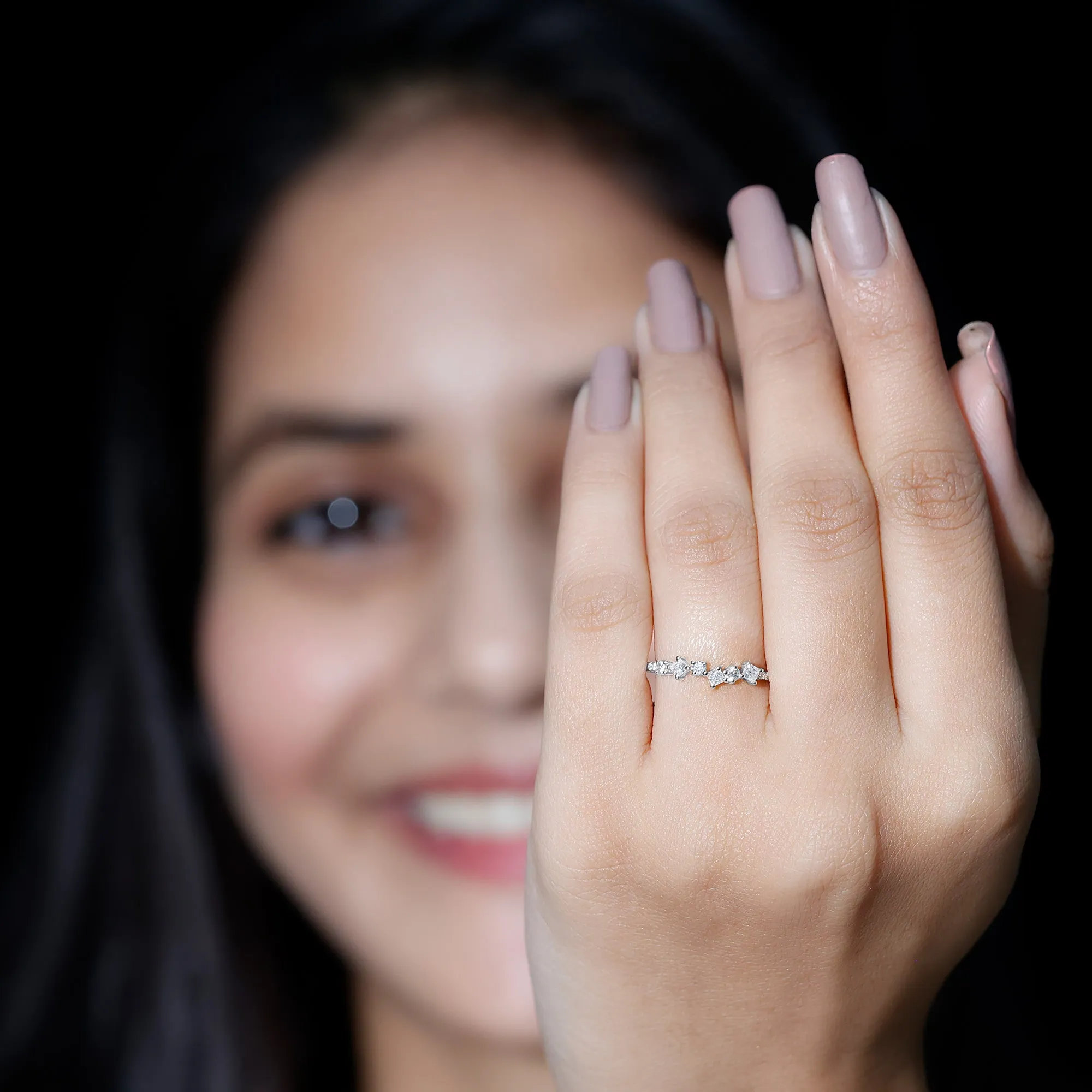 Princess and Round Cut Moissanite Minimal Stackable Ring