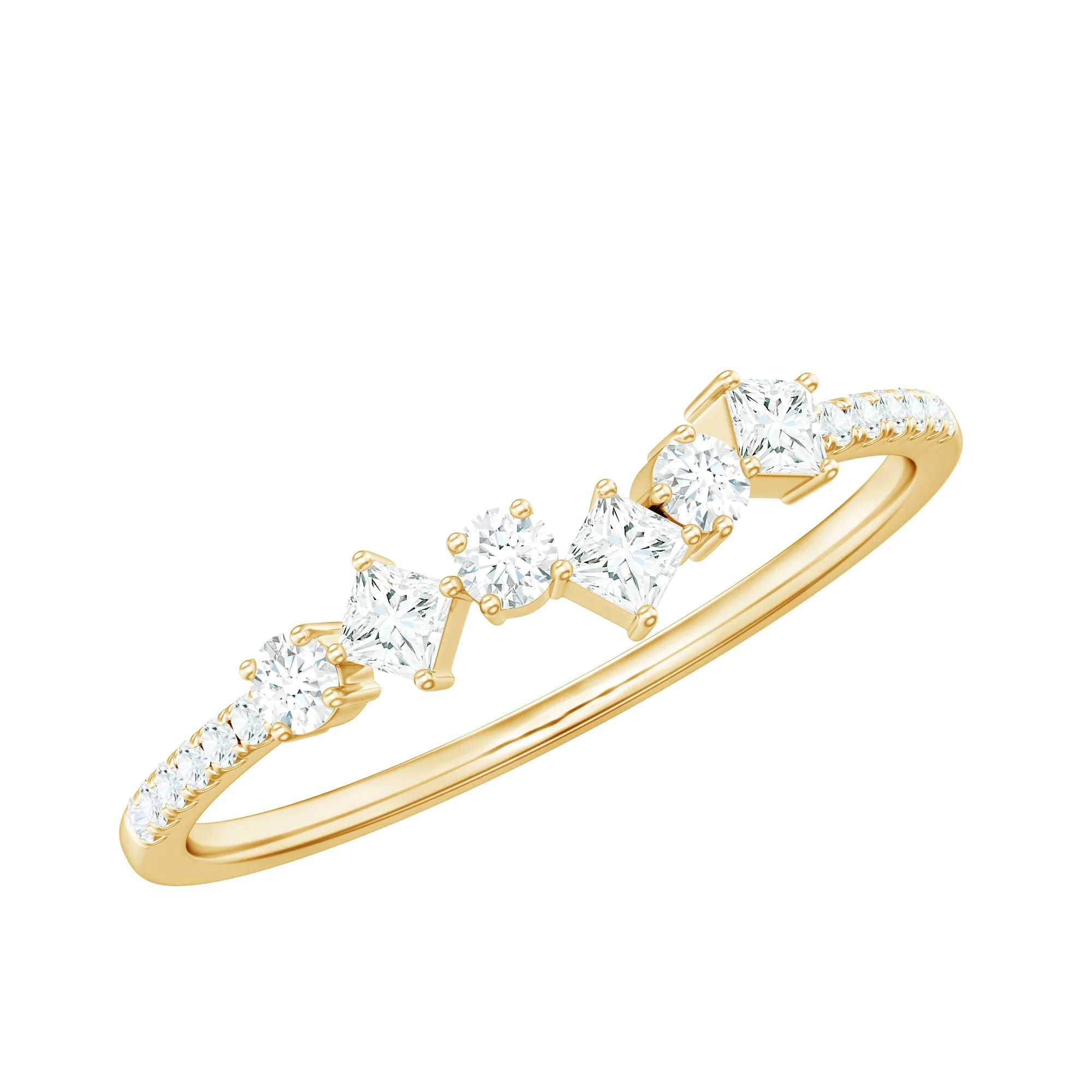 Princess and Round Cut Moissanite Minimal Stackable Ring