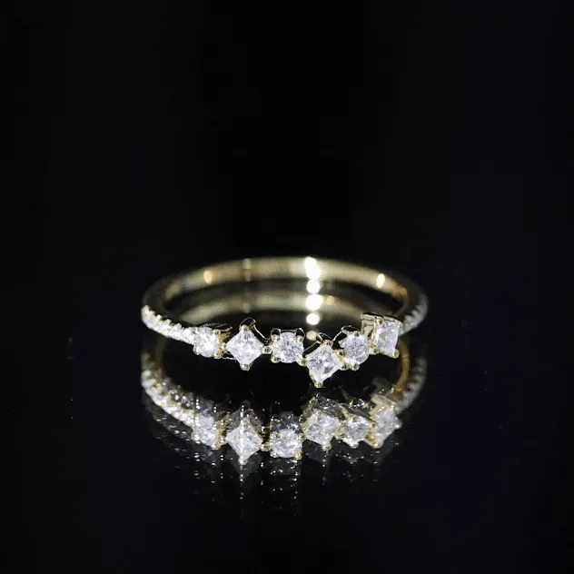 Princess and Round Cut Moissanite Minimal Stackable Ring