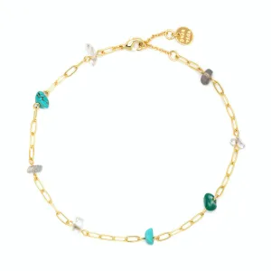 Pura Vida Stone Bead Chip & Chain Anklet