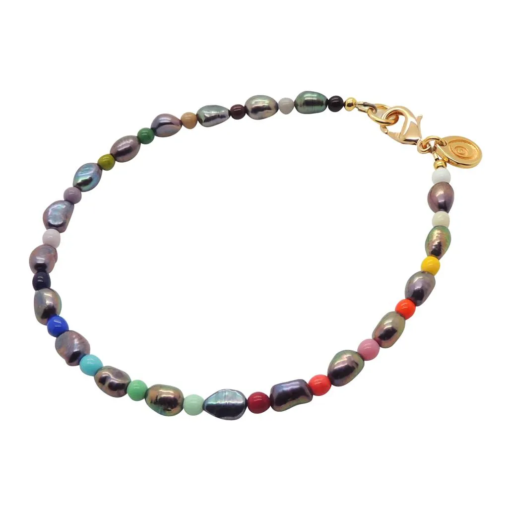 Rainbow Peacock Freshwater Pearl Anklet