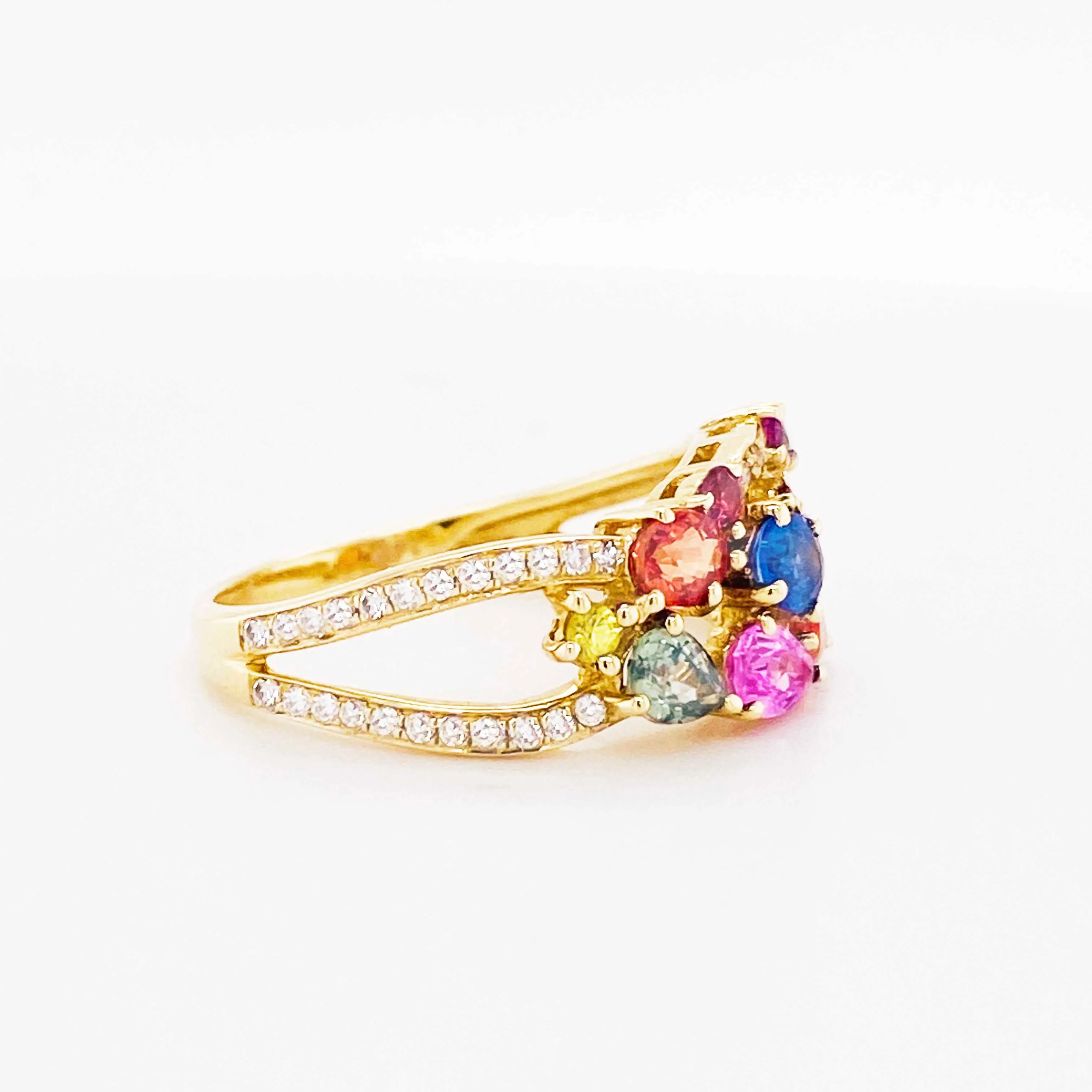 Rainbow Sapphire & Diamond Ring