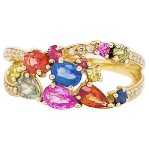 Rainbow Sapphire & Diamond Ring