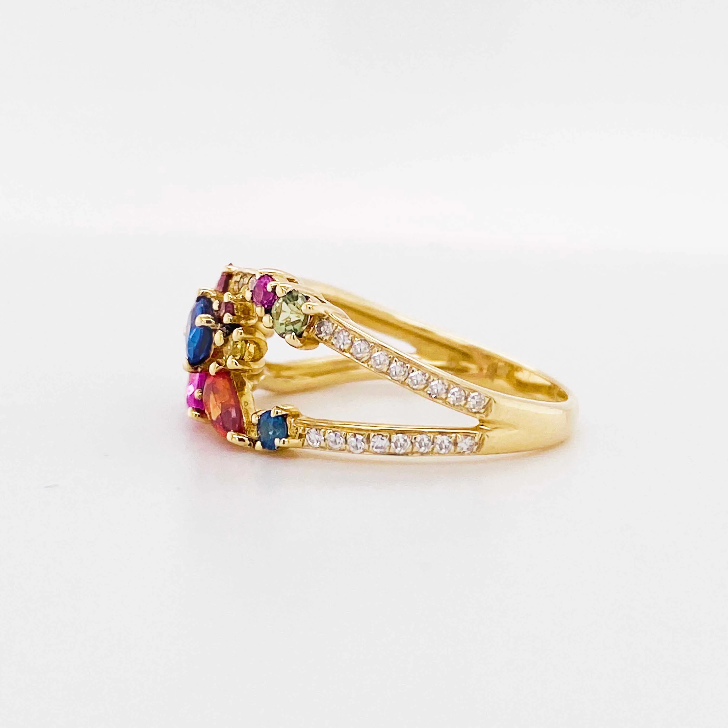 Rainbow Sapphire & Diamond Ring