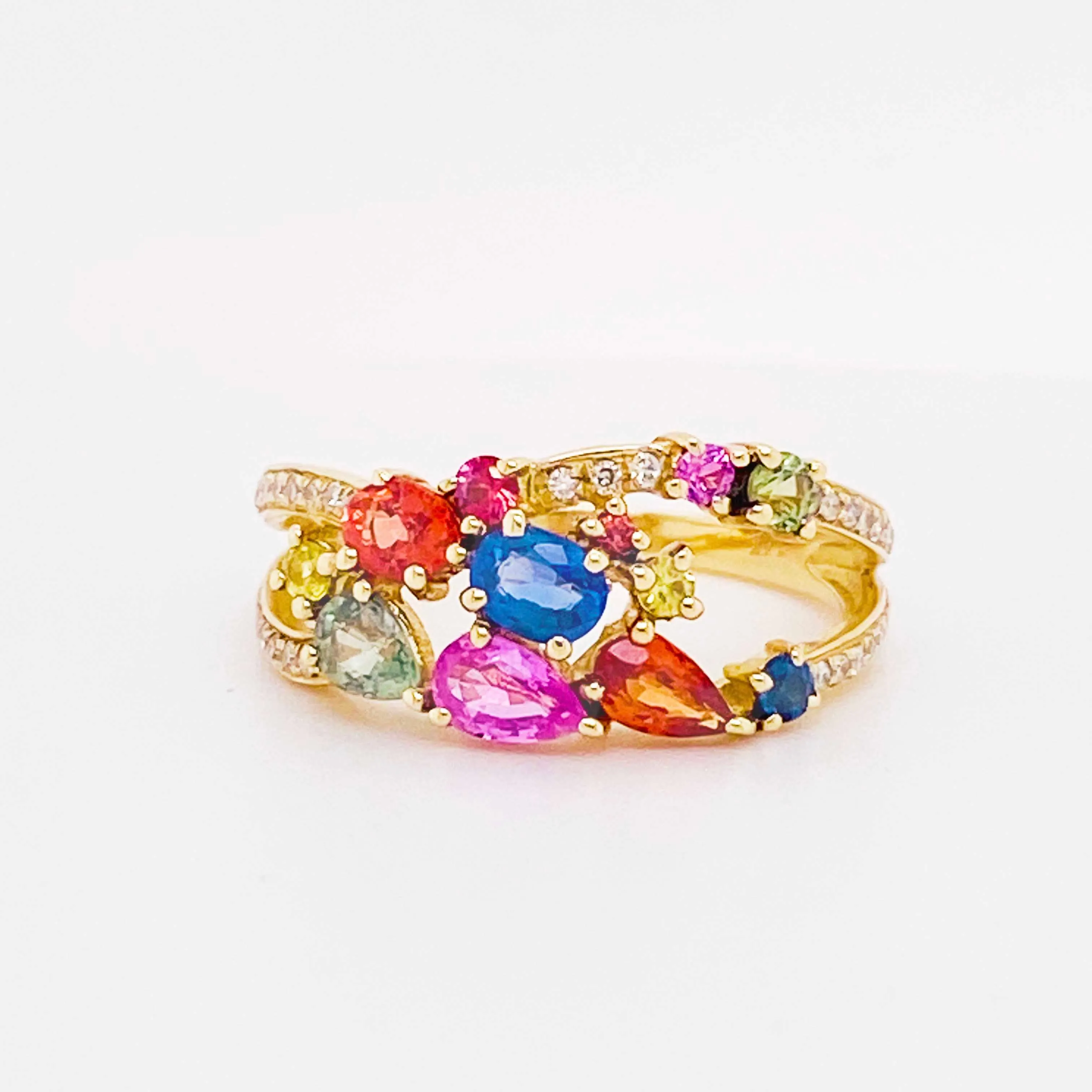 Rainbow Sapphire & Diamond Ring