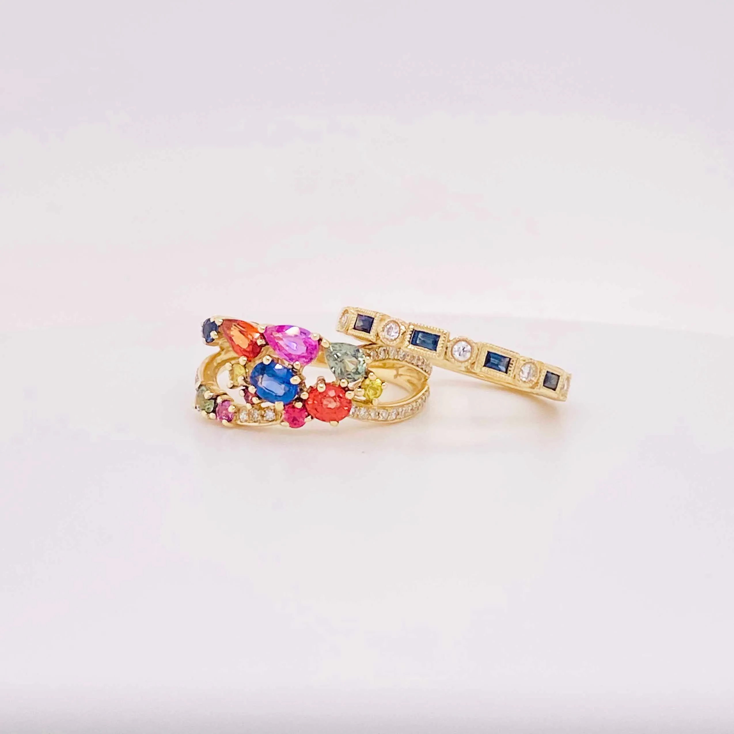 Rainbow Sapphire & Diamond Ring