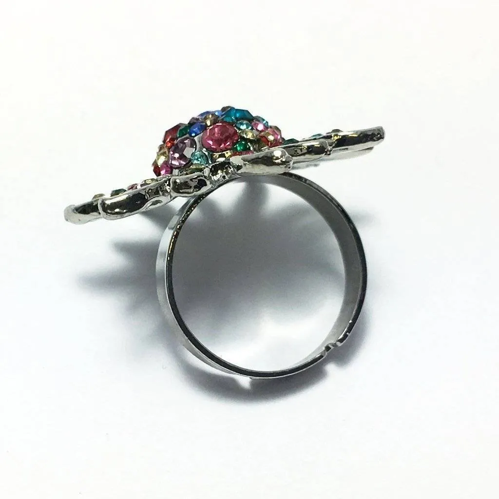 Rainbow Starburst Adjustable Stainless Steel Cocktail Ring