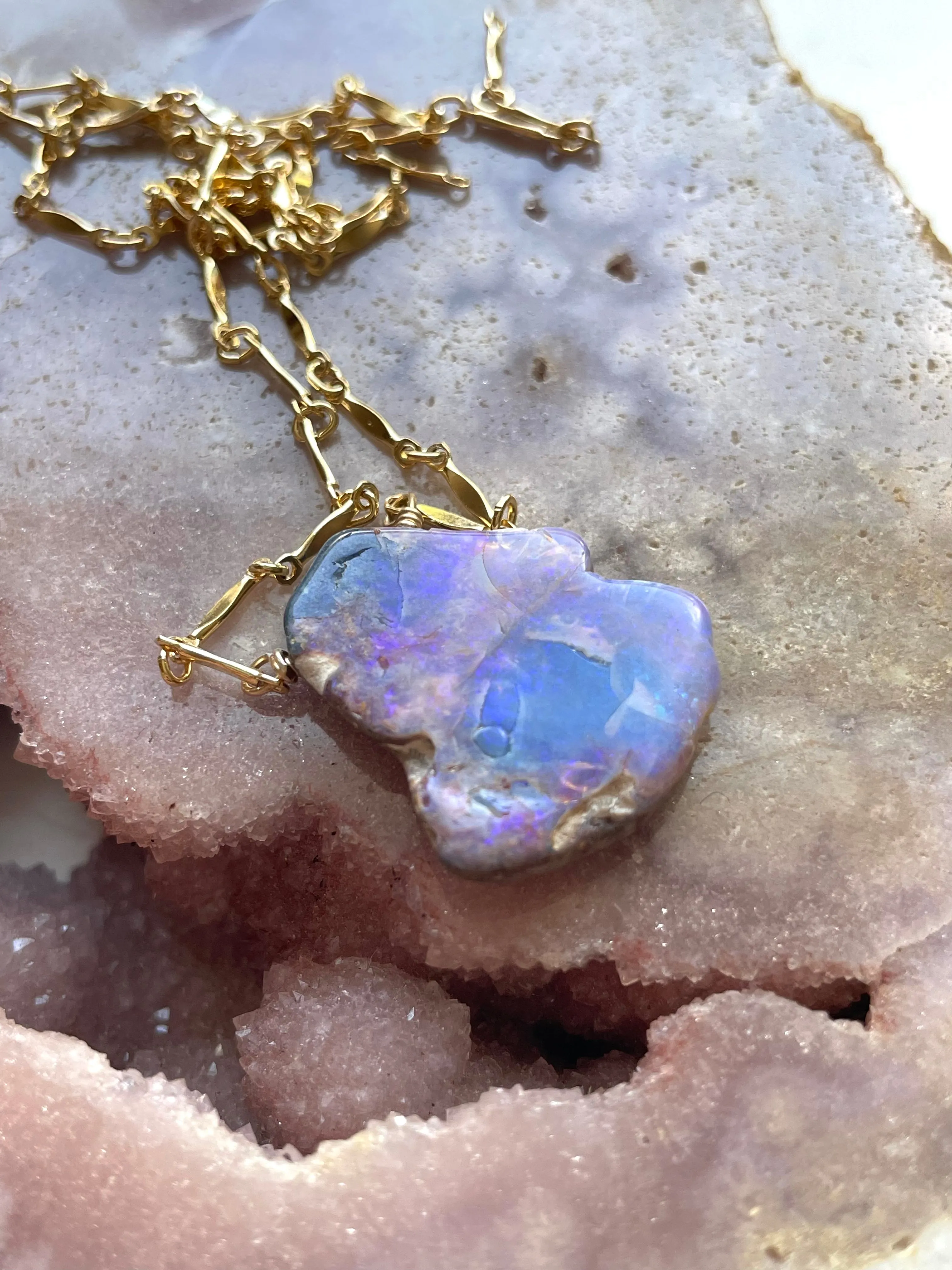 Real Australian Opal Pendant Necklace