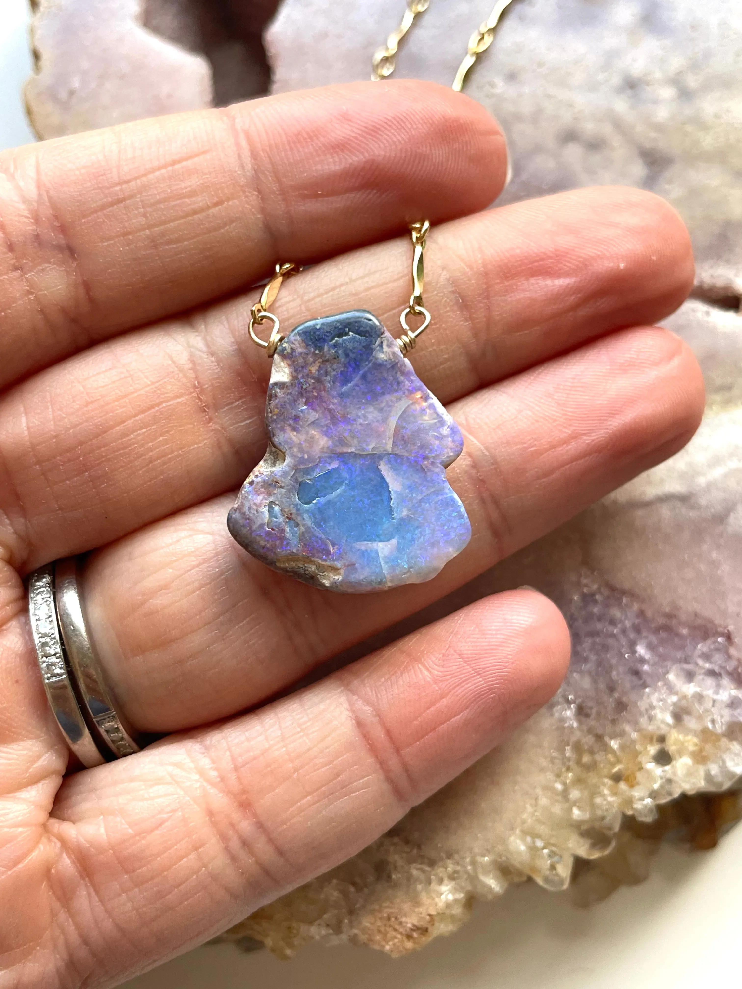 Real Australian Opal Pendant Necklace