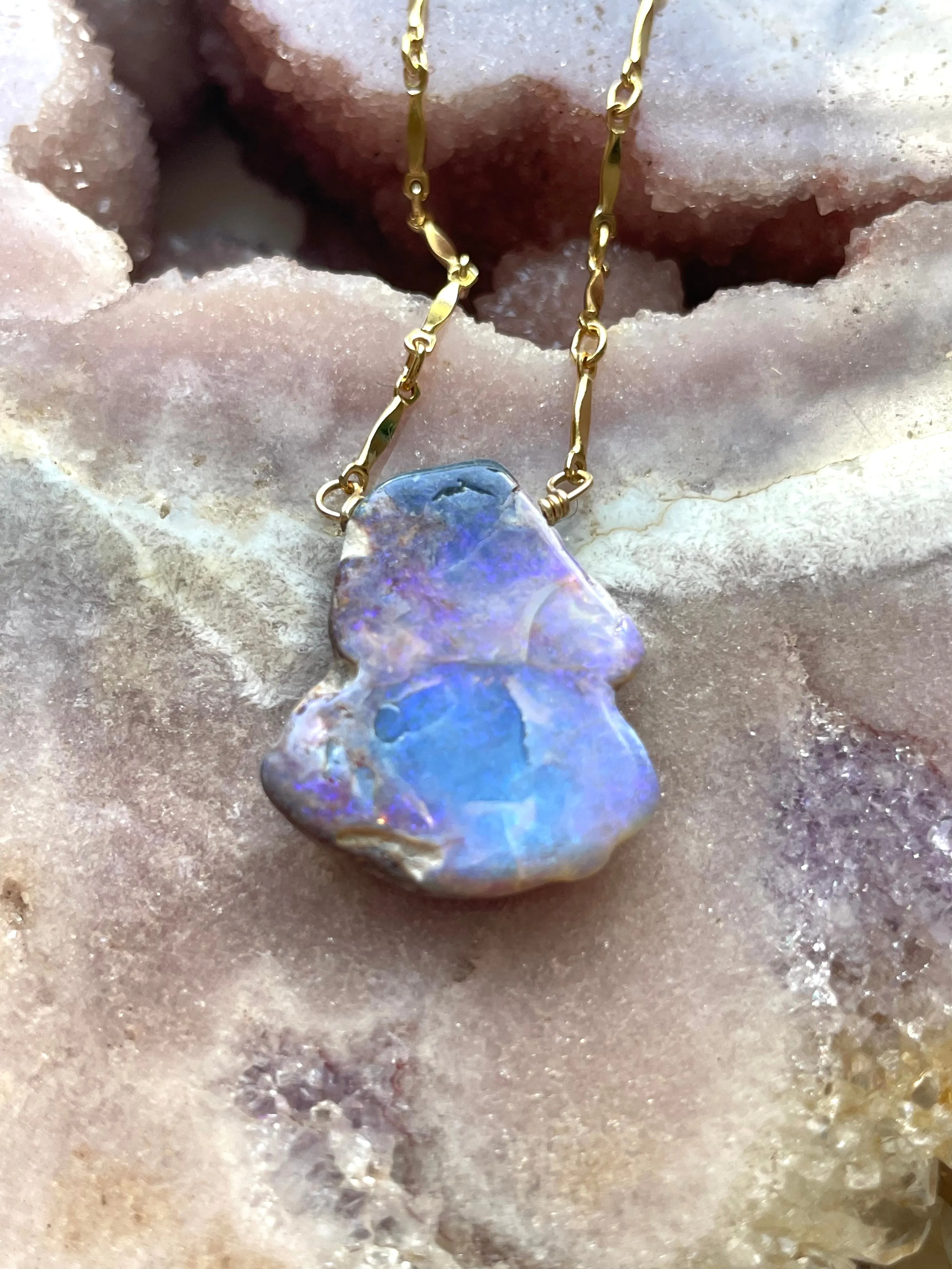 Real Australian Opal Pendant Necklace