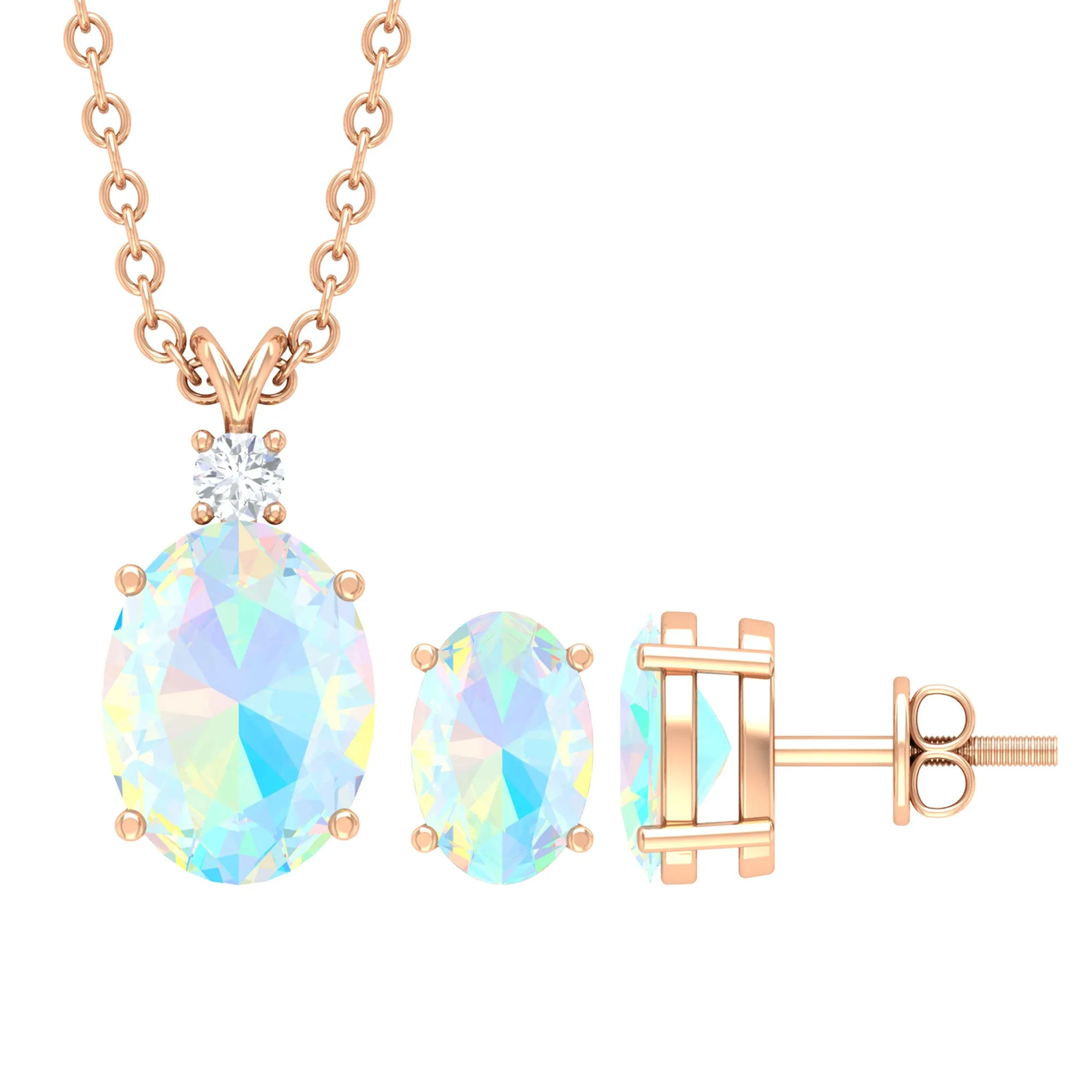 Real Ethiopian Opal Solitaire Jewelry Set with Diamond