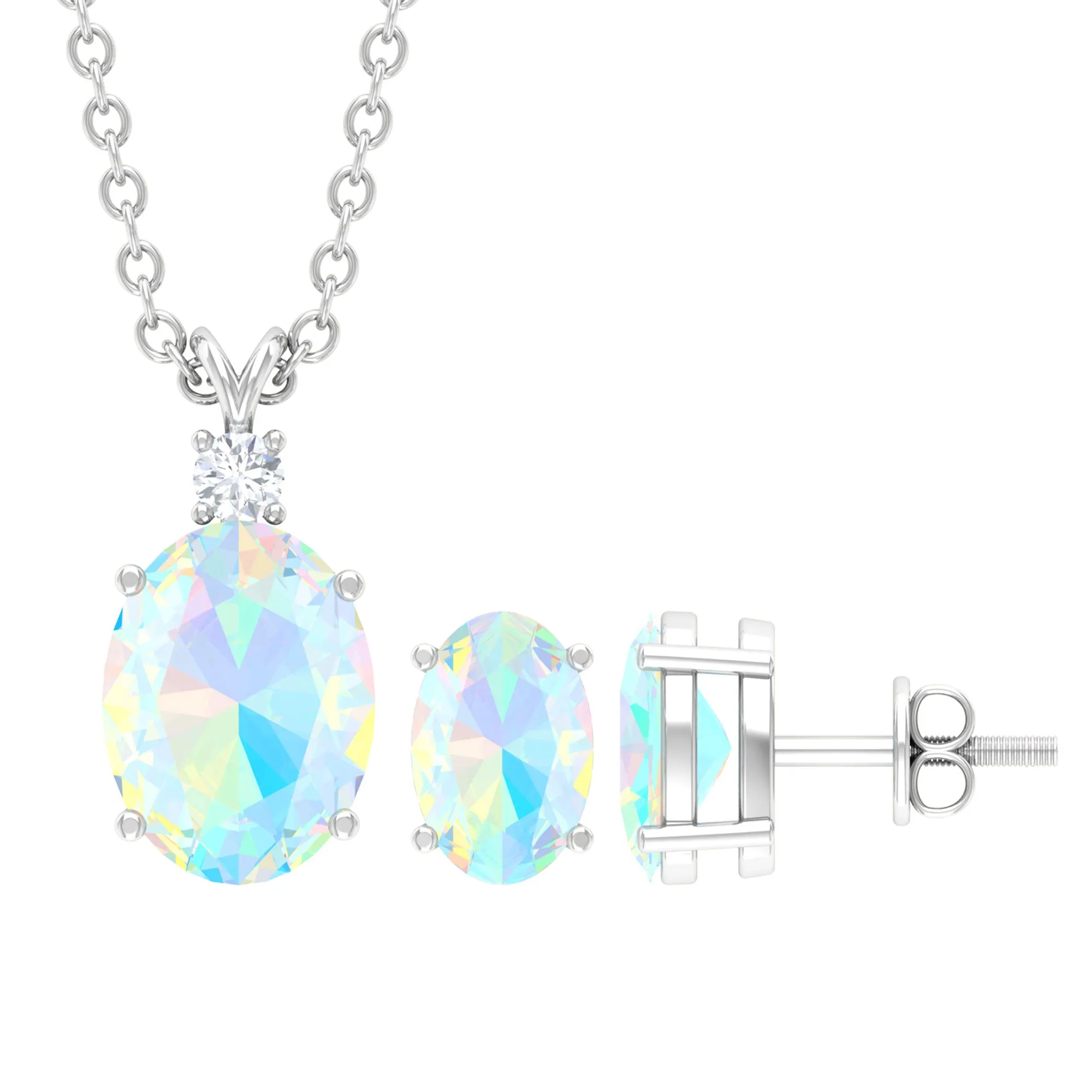 Real Ethiopian Opal Solitaire Jewelry Set with Diamond