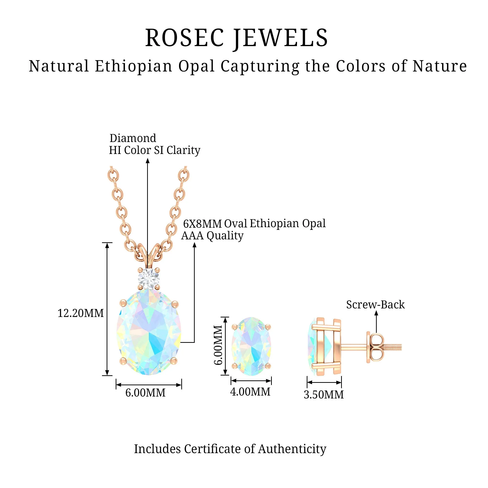 Real Ethiopian Opal Solitaire Jewelry Set with Diamond