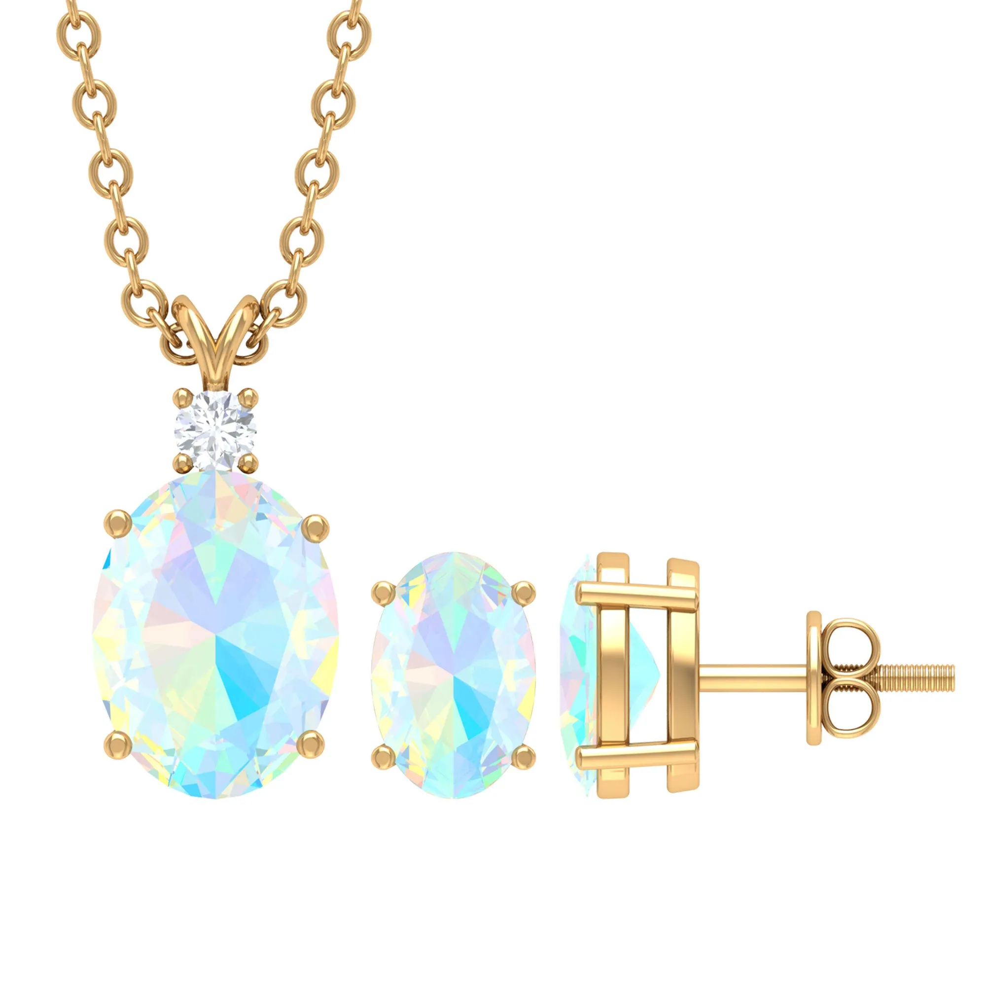 Real Ethiopian Opal Solitaire Jewelry Set with Diamond