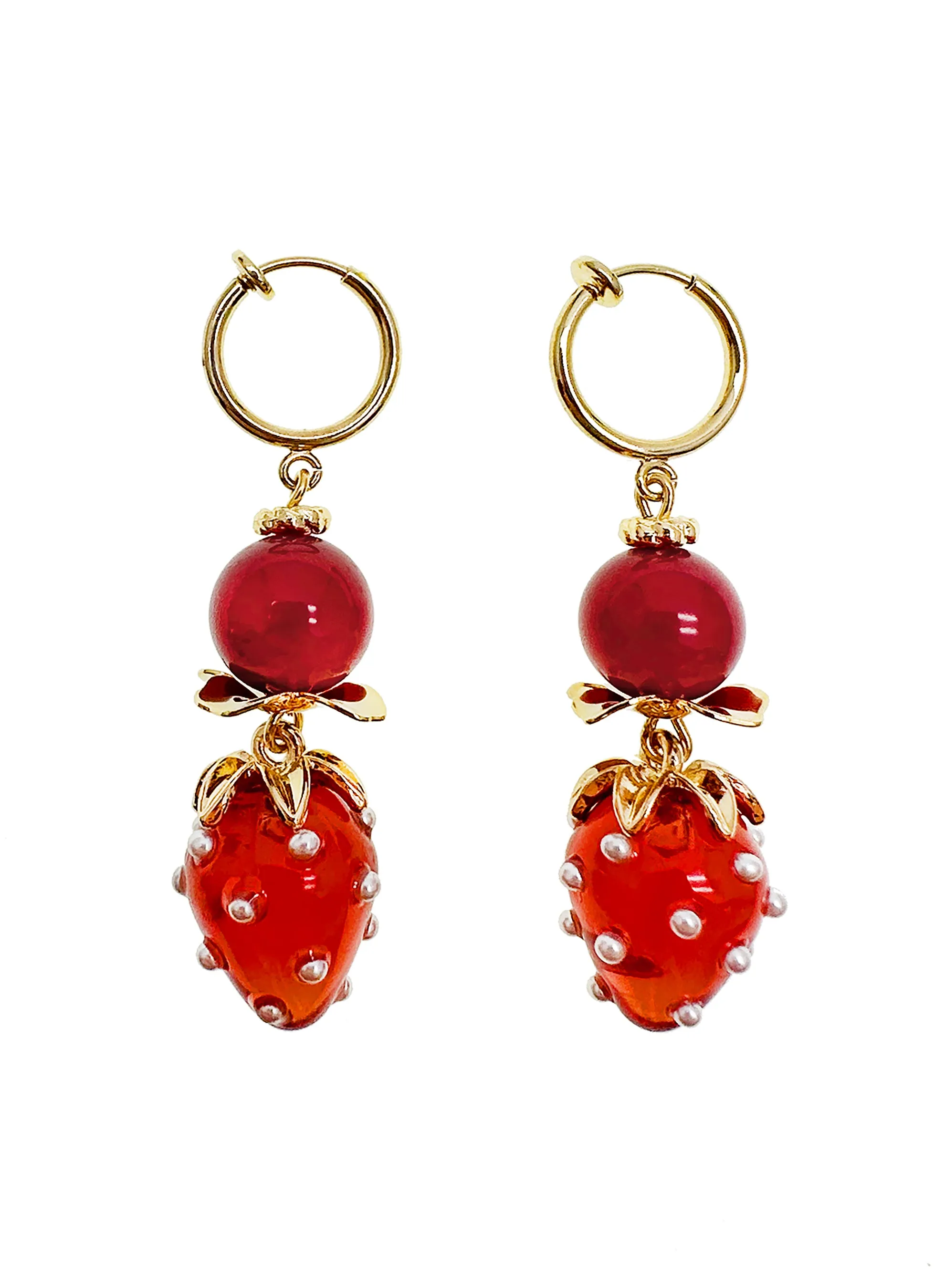 Red Coral With Strawberry Clip-on Earrings JE003