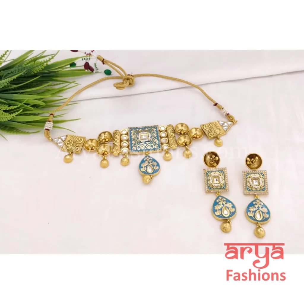 Reshma Rajwadi Antique Kundan Choker with Meenakari