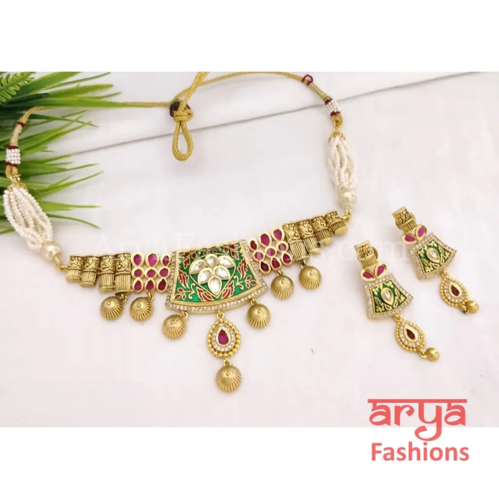 Reshma Rajwadi Antique Kundan Choker with Meenakari