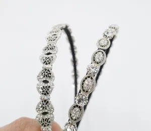 rhinestone ribbon bow ellipse embellished headband thin crystal hairband bling women hair accessory