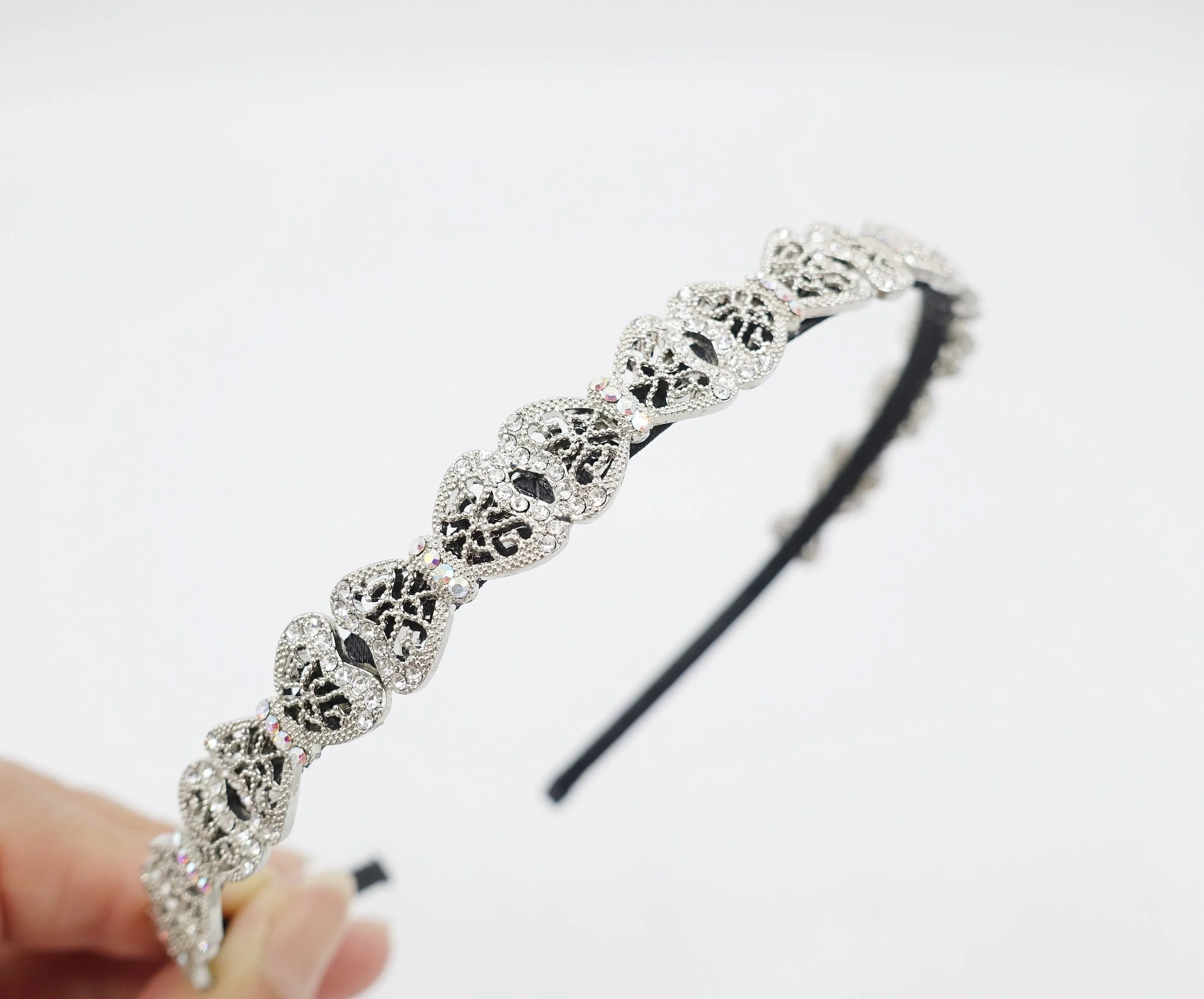 rhinestone ribbon bow ellipse embellished headband thin crystal hairband bling women hair accessory