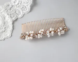 Rose Gold Cultured Pearl Bridal Hair Comb