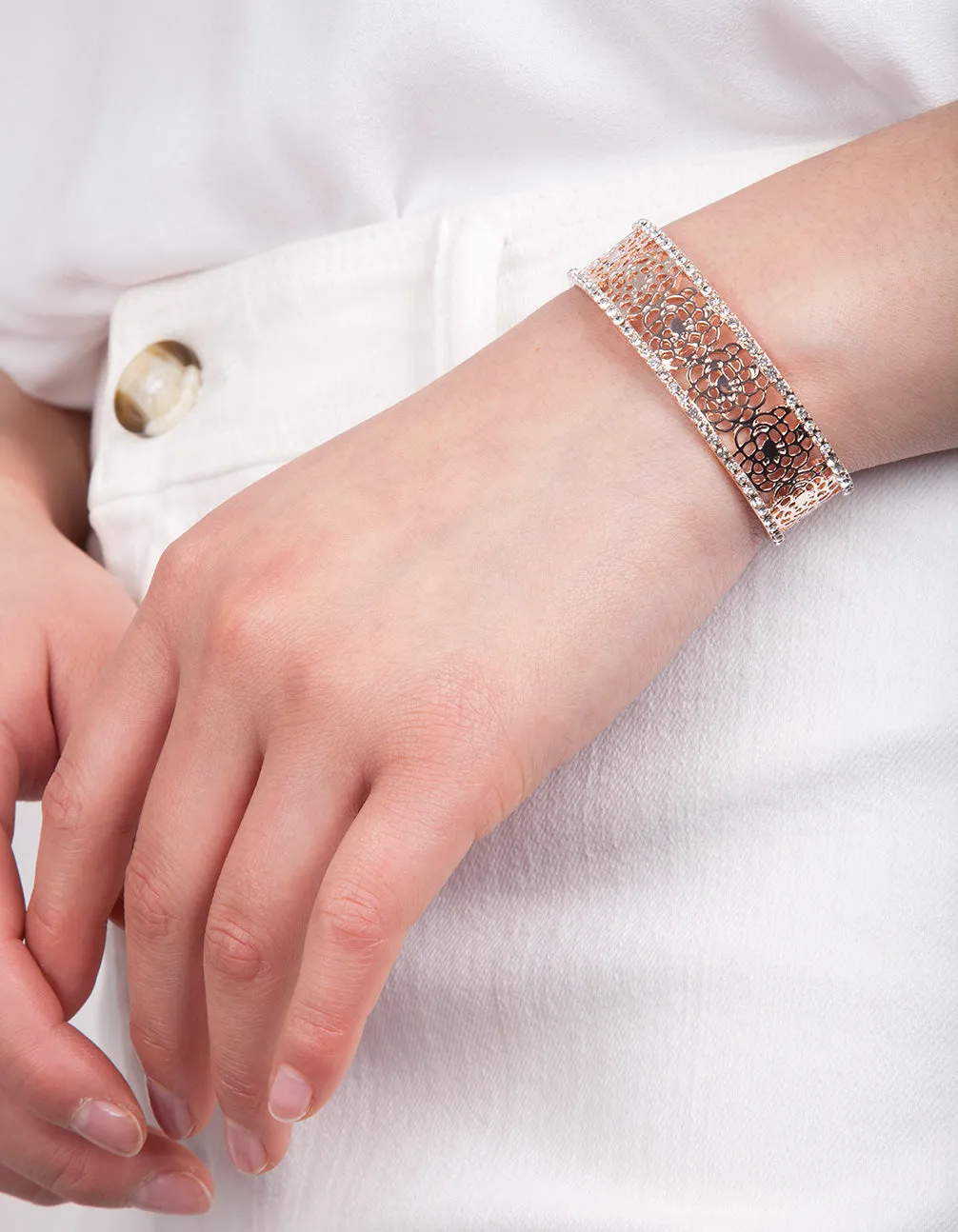 Rose Gold Diamante Filigree Cuff