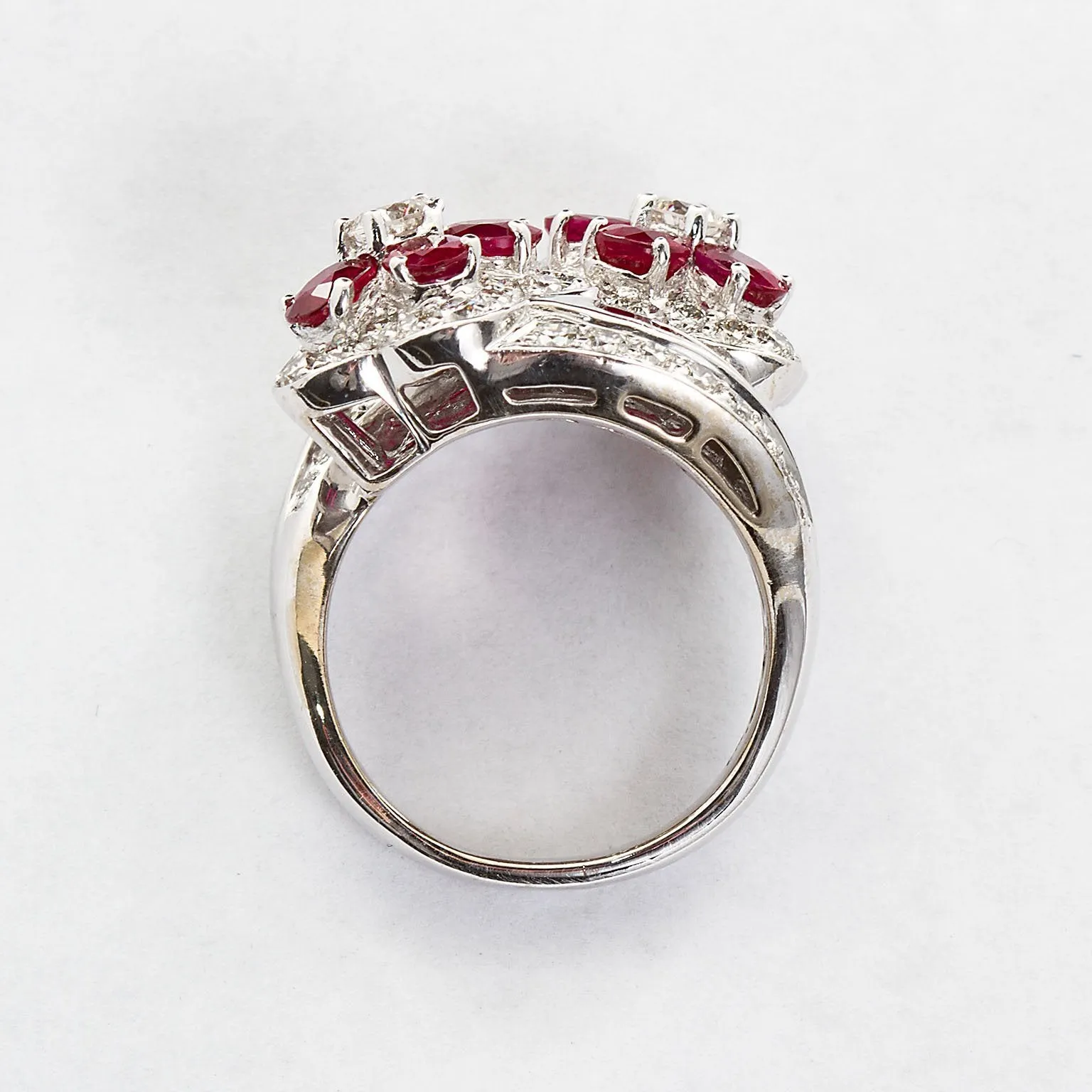 Ruby Diamond Twin Flower Ring, 9.00 Carat