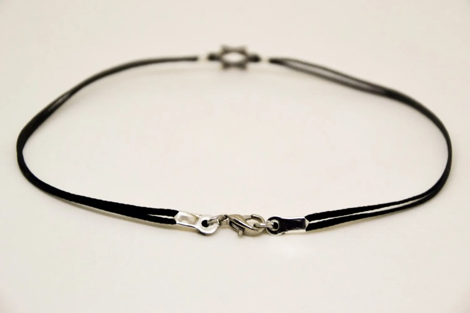 Silver Star of David Anklet for men, black cord, Jewish gift for him