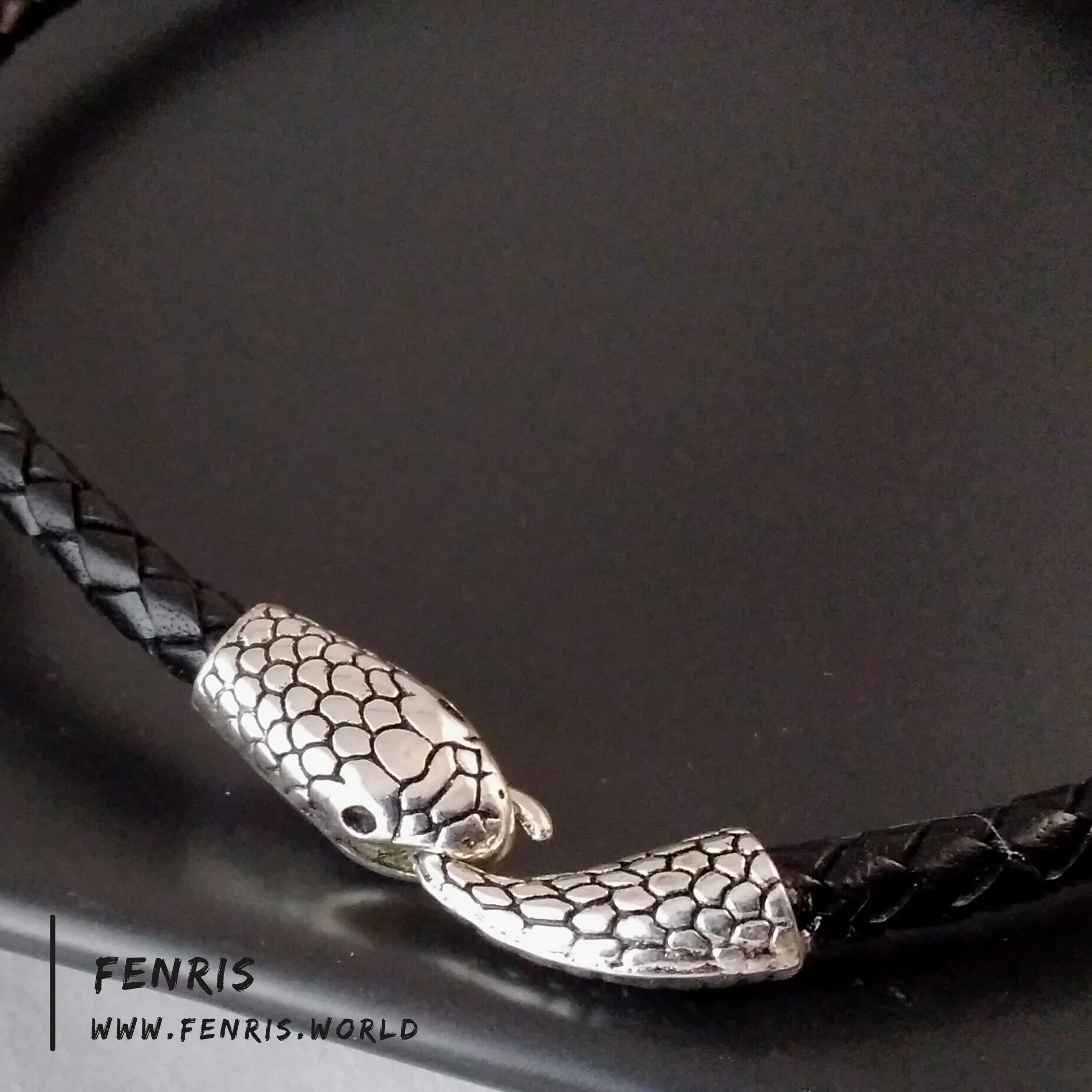 Snake Choker Silver Black Leather