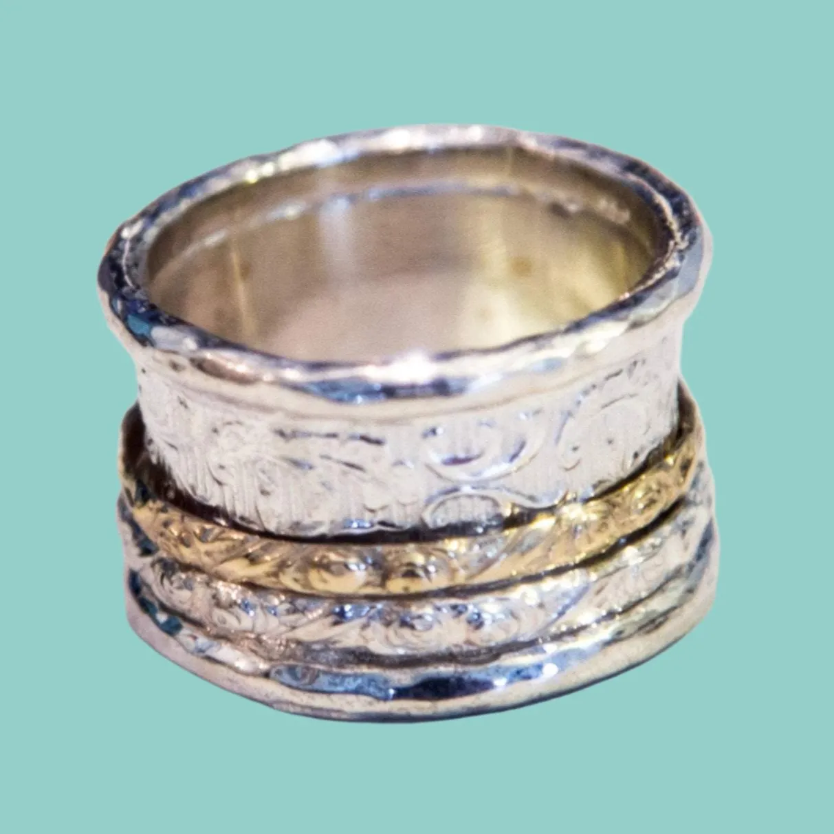 Spinner ring for woman, Meditation Ring. Stackable Silver Gold Rings