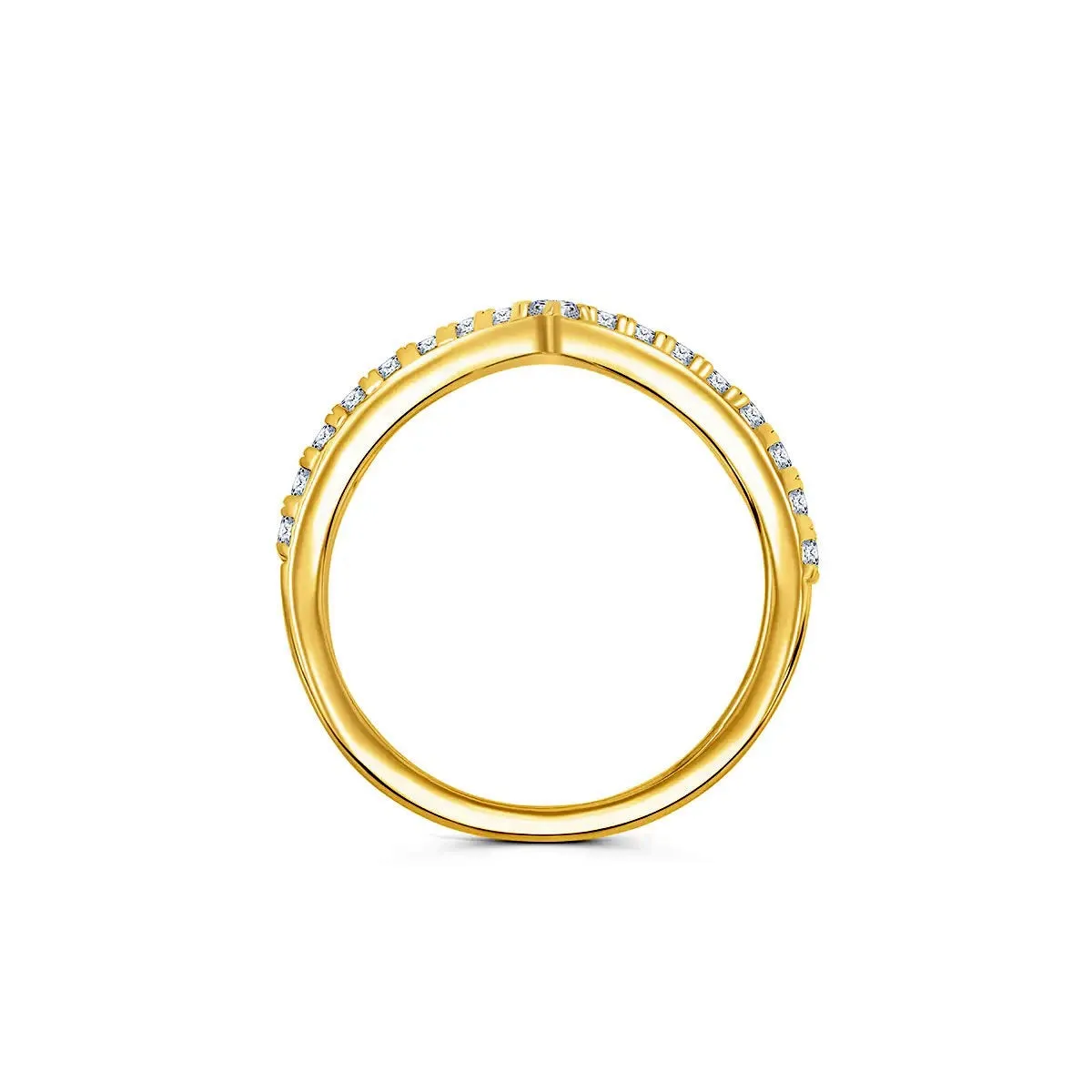 Stackable Pavé V-Shaped Chevron Wishbone Eternity Ring - Gold