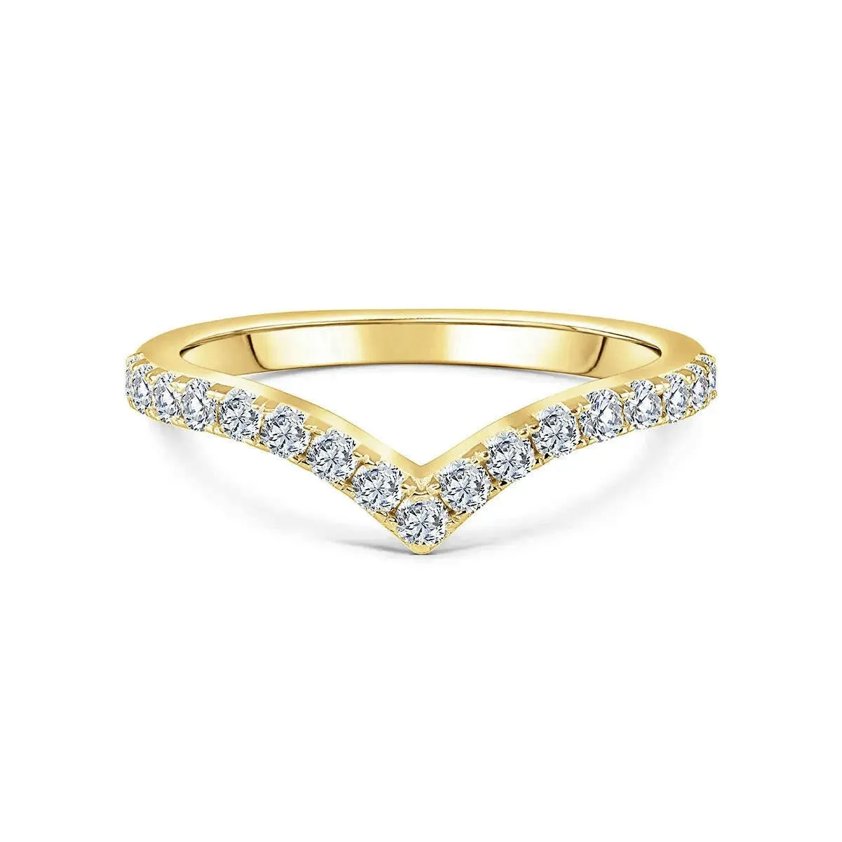 Stackable Pavé V-Shaped Chevron Wishbone Eternity Ring - Gold