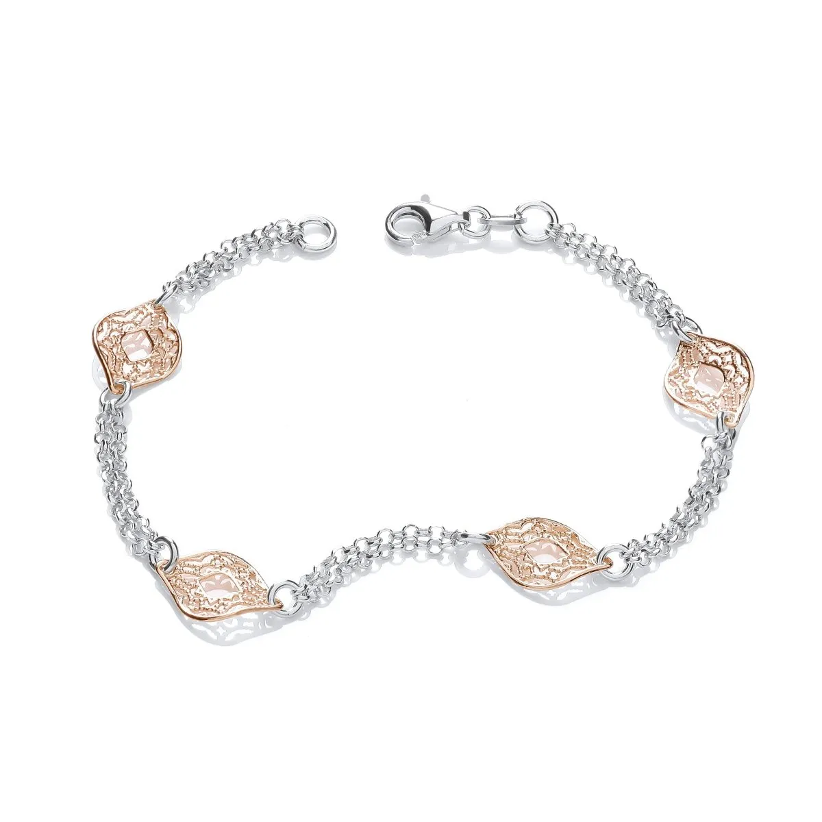 Sterling Silver & Rose Gold Vermeil Filigree Bracelet