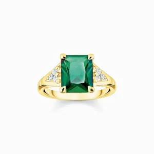 Sterling Silver Gold Plated Green Stone Ring TR2362-971-6