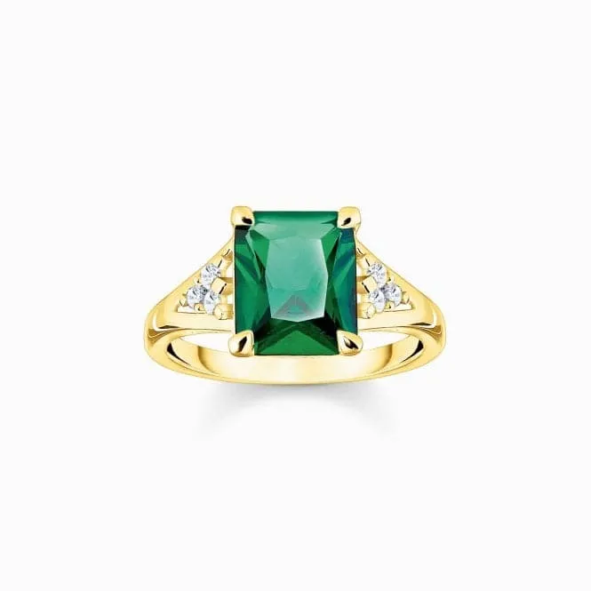 Sterling Silver Gold Plated Green Stone Ring TR2362-971-6