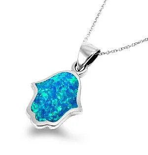 Sterling Silver Hamsa Pendant - Opal