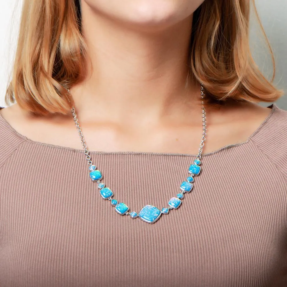 Sterling Silver Opal Cushion Cut Necklace by Alamea