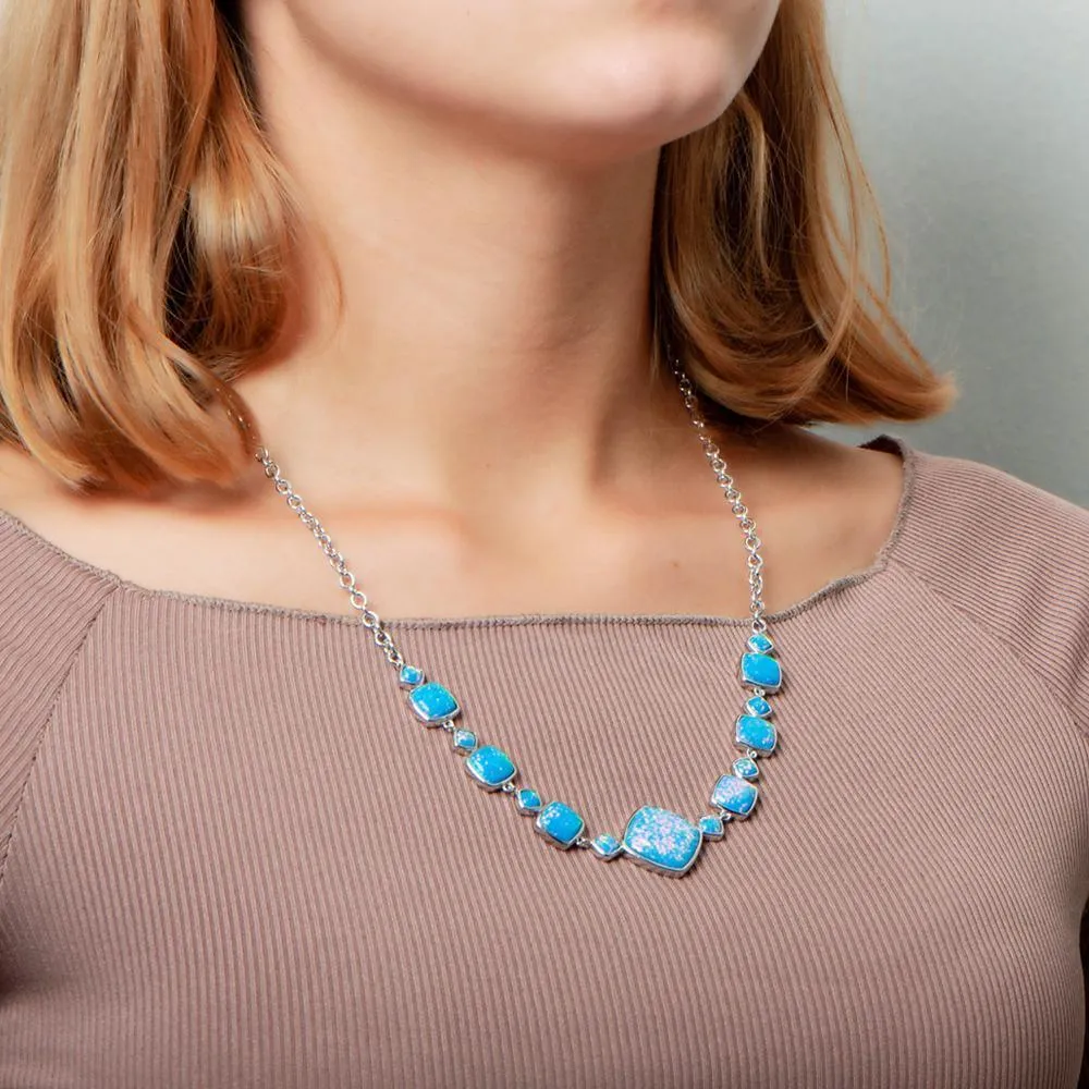 Sterling Silver Opal Cushion Cut Necklace by Alamea