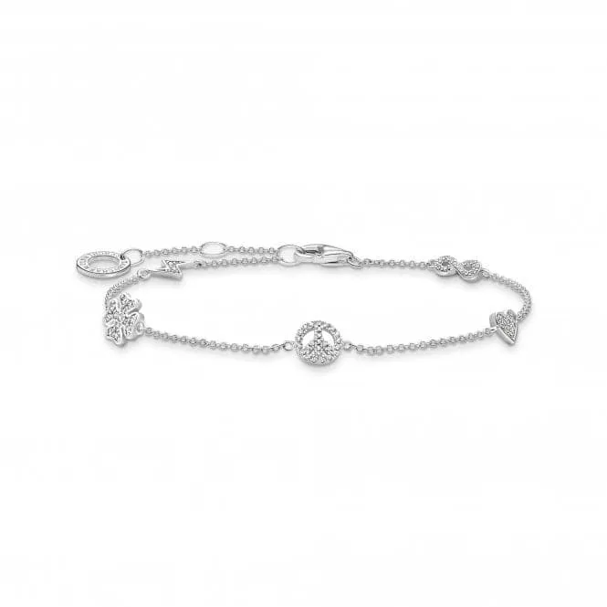 Sterling Silver White Symbols Bracelet A2039-051-14-L19V