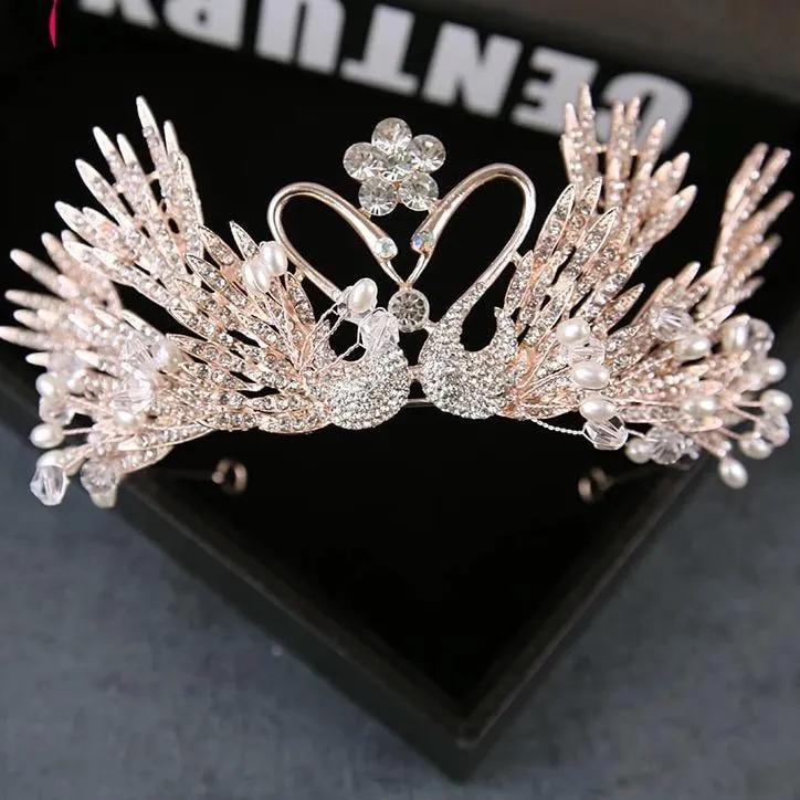 Swan Crystal Rhinestone Ballet Princess Crown Hair Accessories