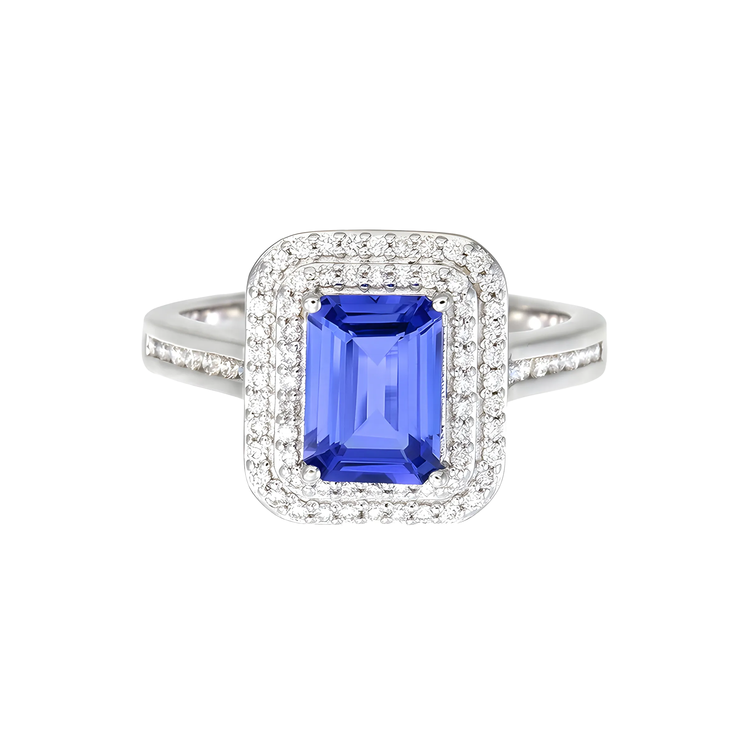 Tanzanite Octogon Double Decker Halo Ring in 18k White Gold