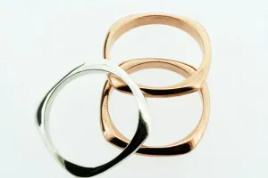 Thin Polished Copper & Sterling Silver Squared Stackable Ring Set