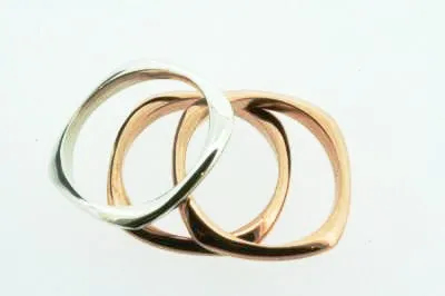 Thin Polished Copper & Sterling Silver Squared Stackable Ring Set