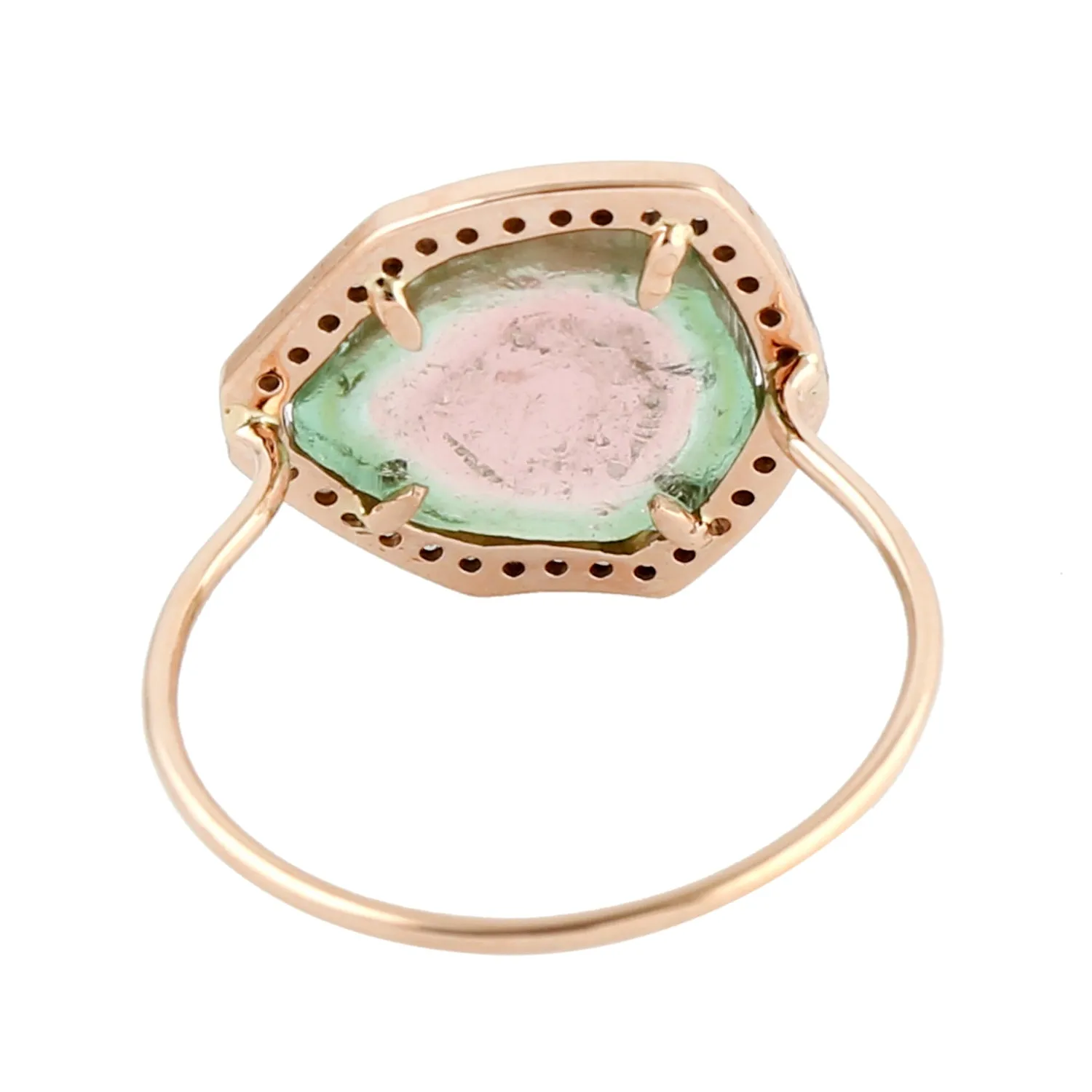 Tourmaline Melon Pave Diamond Unshaped 14k Rose Gold Cocktail Ring