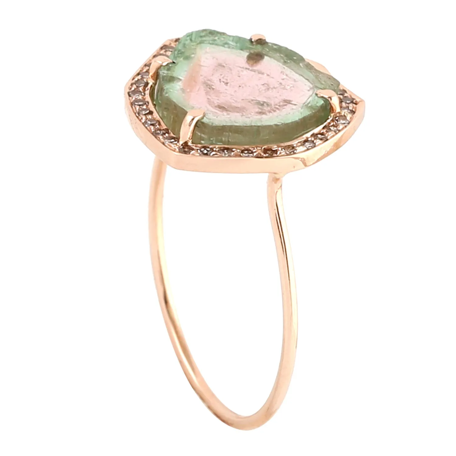 Tourmaline Melon Pave Diamond Unshaped 14k Rose Gold Cocktail Ring