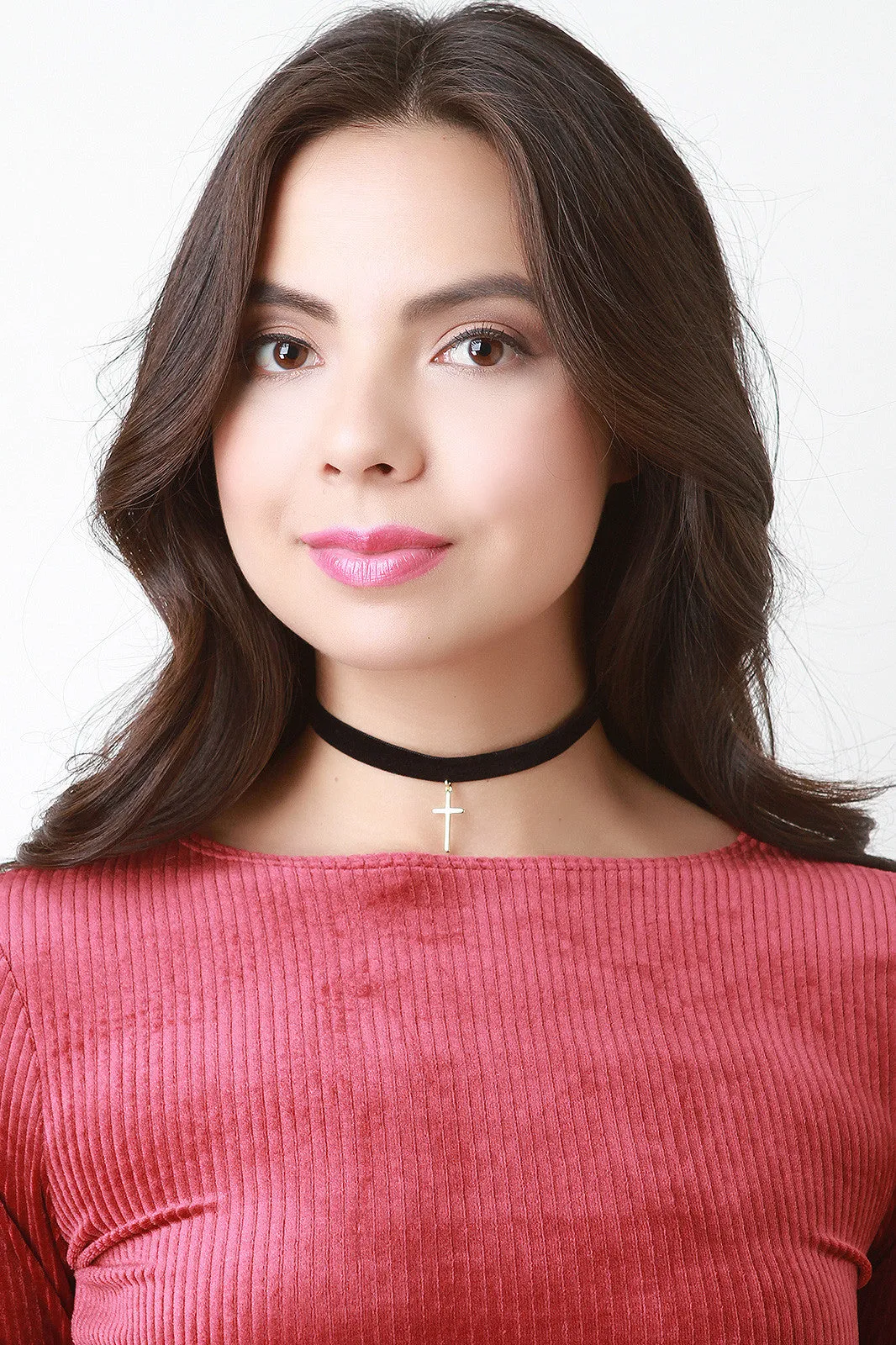 Velvet Cross Charm Choker Necklace