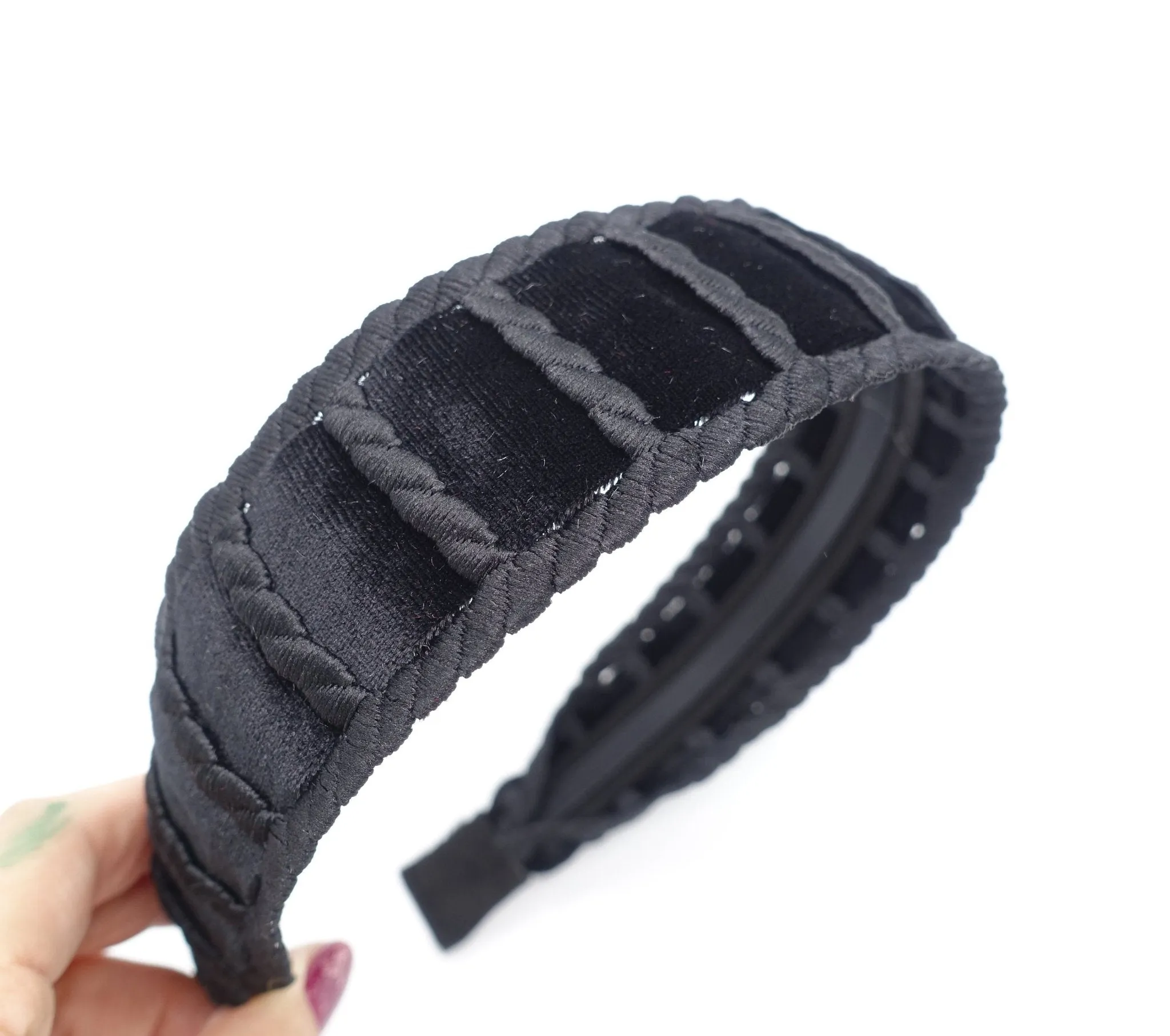 velvet headband rectangle frame embellished hairband unique Fall Winter hair accessory for women