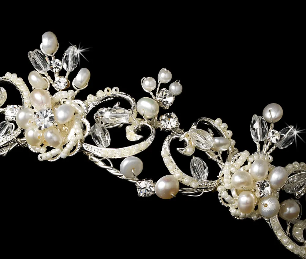 Victorian Vintage Freshwater Pearl & Swarovski Crystal Bridal Tiara