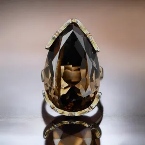 Vintage 13.5 CTW Pear Cut Smoky Quartz Ring in 14K Gold