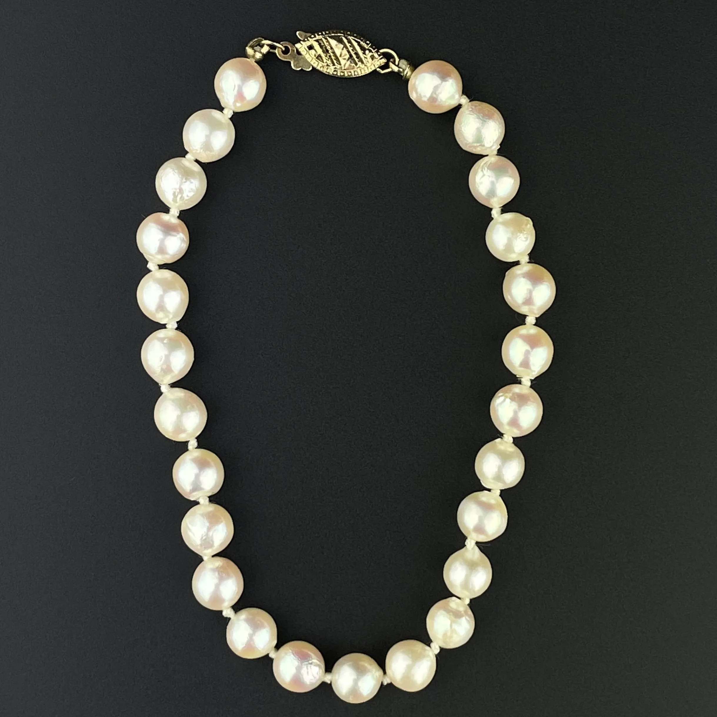 Vintage 14K Gold Cultured Pearl Single Strand Bracelet