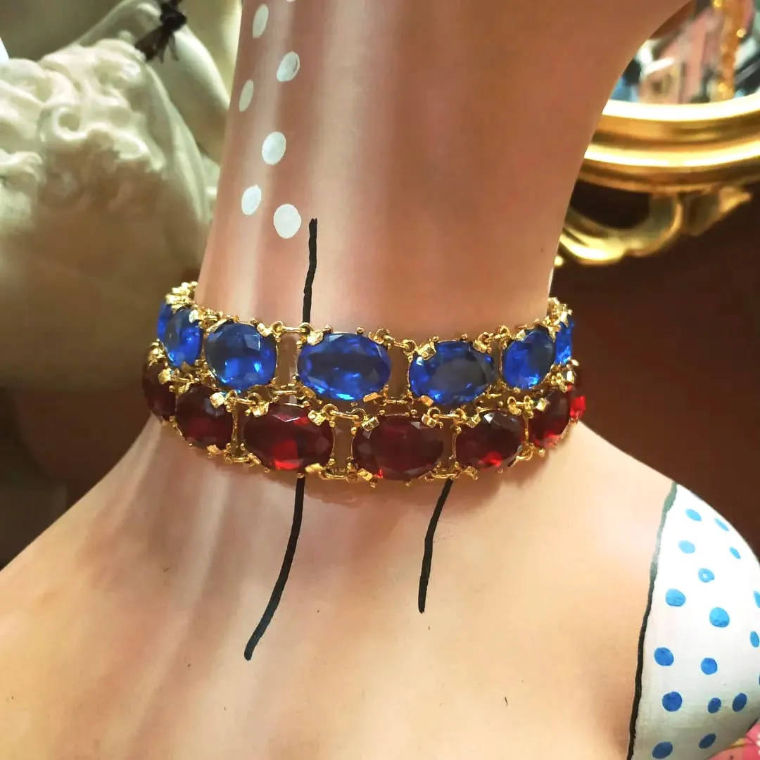 Vintage Blue Glass Choker Necklace